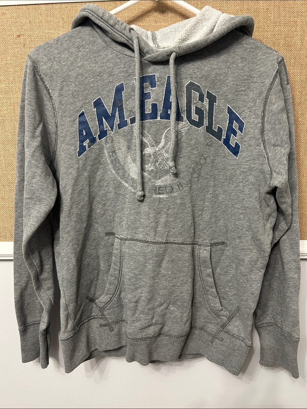 American Eagle Outfitters Gray Hoodie with Blue Arch Logo